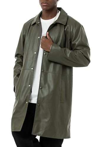Hochwertiger Kunstleder Mantel Urbanstyle Kurzmantel Lederjacke Olivgrün XL von Redbridge