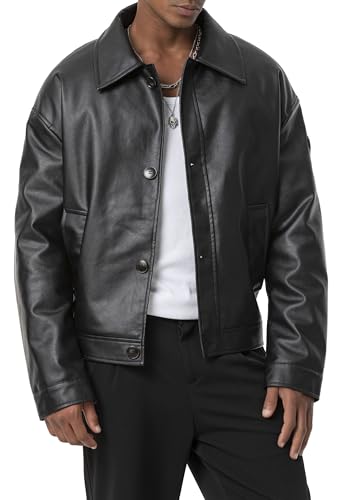Kunstlederjacke im Oversized-Look – Knopfverschluss, Urban Style Schwarz L von Redbridge