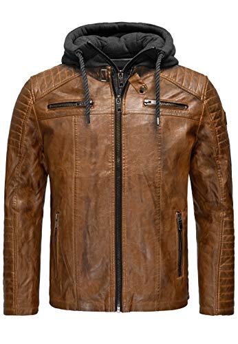 Lederjacke mit Abnehmbarer Kapuze Bikerjacke Herren Kunstleder Dirtybraun M von Redbridge