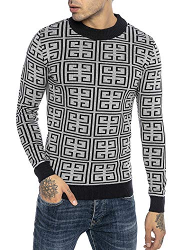 Pullover für Herren Strickpullover Langarm-Shirt Feinstrick Slim Fit Grau-Navyblau XL von Redbridge