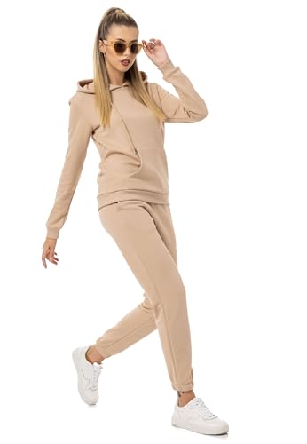 Redbridge Damen Jogginganzug Bequemer Zweiteiler mit Hoodie und Jogginghose Lässiger Freizeitanzug für Sport und Alltag Beige L von Redbridge