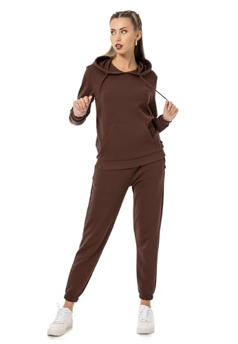 Red Bridge Damen Freizeitanzug Jogginganzug Hose Hoodie Premium Basic Braun L von Redbridge