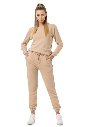Redbridge Damen Freizeitanzug Jogginganzug Hose Sweatshirt Premium Basic Beige XS von Redbridge