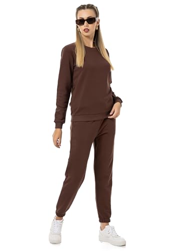 Redbridge Damen Freizeitanzug Jogginganzug Hose Sweatshirt Premium Basic Braun XS von Redbridge