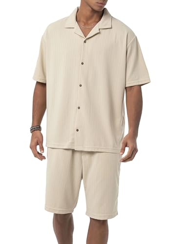 Redbridge Herren Anzug Kurzarm Hemd - Shorts kurze Hose Set Beige XXL von Redbridge