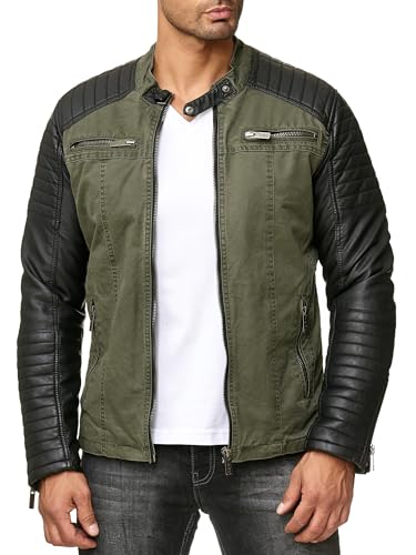 Red Bridge Herren Bikerjacke Kunst- Lederjacke Baumwolle Kunstleder Ärmel Double Khaki 2XL von Redbridge