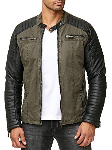 Red Bridge Herren Bikerjacke Kunst- Lederjacke Baumwolle Kunstleder Ärmel Double Khaki 3XL von Redbridge