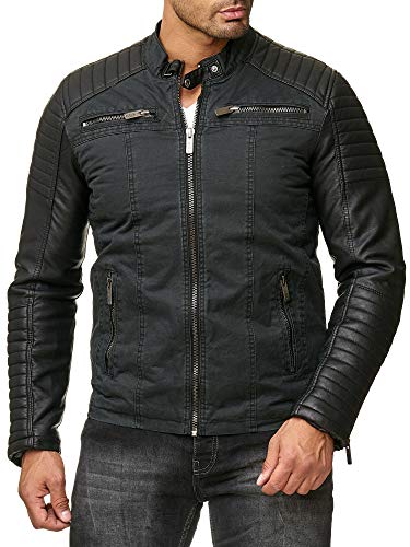 Redbridge Bikerjacke im Materialmix Baumwolle und Kunstleder – mit Stehkragen, Reißverschlüssen & gesteppter Optik Schwarz 2XL von Redbridge