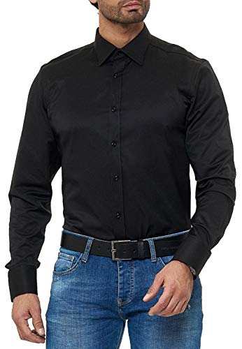 Redbridge Klassisches Herren Langarmhemd Elegant Baumwolle für Business und Freizeit Schwarz XL von Redbridge
