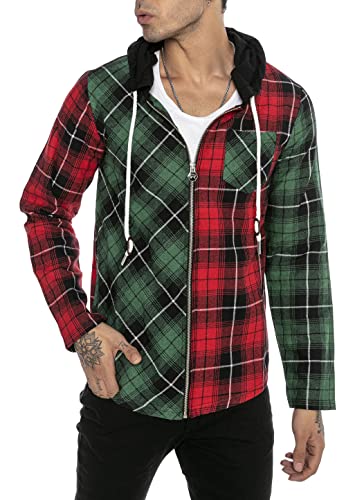 Red Bridge Herren Holzfäller Hemd Sweatjacke mit Kapuze Sweatshirt Kariert Rot M von Redbridge