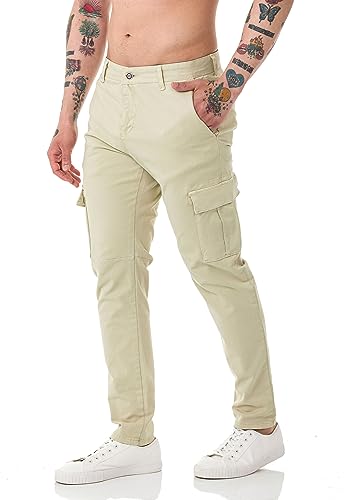 Red Bridge Herren Hose Cargo Chino Pants Basic Baumwolle Stone W38 L32 von Redbridge
