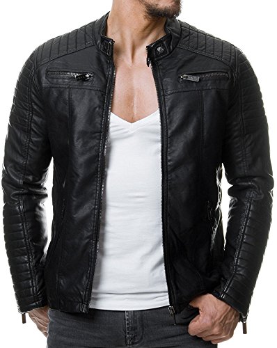 Redbridge Herren Jacke Übergangsjacke Biker Lederjacke Echtleder Kunstleder Baumwolle mit gesteppten Bereichen L Schwarz - Kunstleder von Redbridge