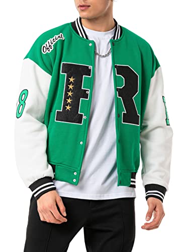 Stylische Collegejacke im Retro-Look Sportliche Varsity-Jacke für Freizeit und Streetwear Grün - Ecru L von Redbridge