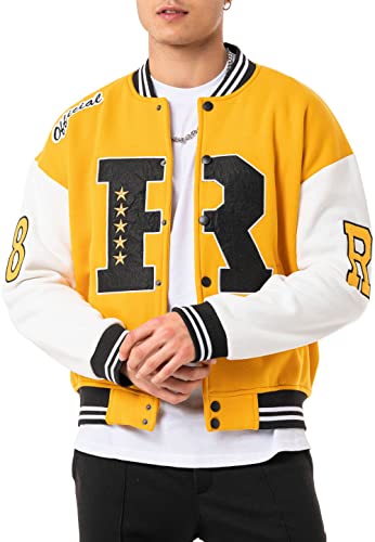 Red Bridge Herren Jacke Sweatjack Collegejacke Sweater Mustard - Ecru L von Redbridge