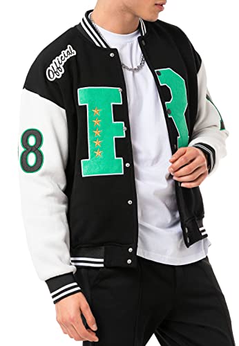 Stylische Collegejacke im Retro-Look Sportliche Varsity-Jacke für Freizeit und Streetwear Schwarz - Ecru M von Redbridge