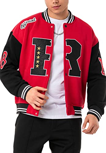 Red Bridge Herren Jacke Sweatjack Collegejacke Sweater Rot - Schwarz XL von Redbridge