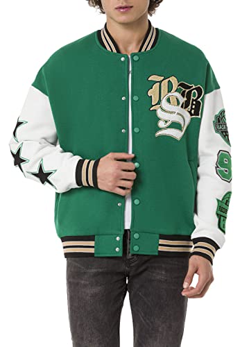 Unisex Collegejacke im Retro-Stil Stylische Varsity-Jacke mit Stickereien für Freizeit und Streetwear Grün - Weiß XXL von Redbridge