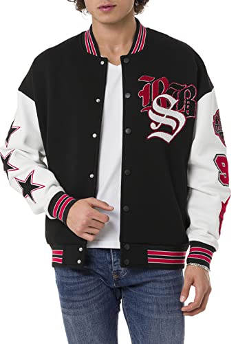 Unisex Collegejacke im Retro-Stil Stylische Varsity-Jacke mit Stickereien für Freizeit und Streetwear Schwarz - Weiß M von Redbridge