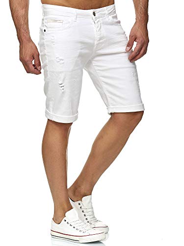 Red Bridge Herren Jeans Shorts Kurze Hose Denim Bermuda Stretch Capri Basic Blau Grau oder Weiß W31 White von Redbridge