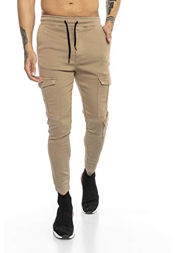 Red Bridge Herren Jogger Denim Cargo Hose Colored Jeans Jeanshose schmales Bein Beige W38 L34 von Redbridge