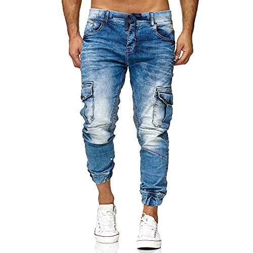 Red Bridge Herren Jogger Denim Jeanshose Cargo Hose Narrow Leg Jeans Blau W33 L32 von Redbridge