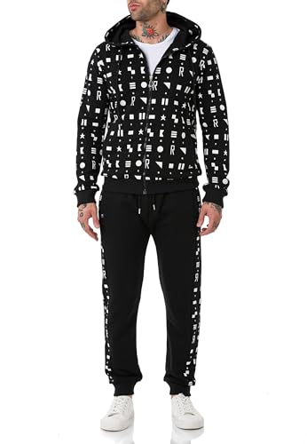 Redbridge Trainingsanzug mit grafischem Muster Zweiteiliger Sportanzug mit Kapuzenjacke und Jogginghose Schwarz M von Redbridge