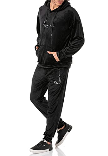 Red Bridge Herren Jogginganzug Set Velour Signature Kapuzenpullover und Hose Schwarz M von Redbridge