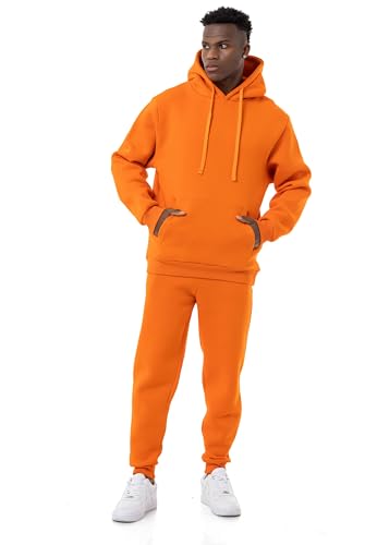 Red Bridge Herren Jogginganzug Sweat Suit Set Hoodie Hose Premium Loose-Fit Orange M von Redbridge