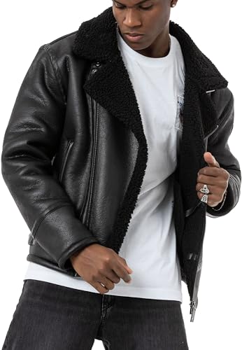 Redbridge Herren Kunst-Lederjacke Balboa Fliegerjacke Piloten Jacke Fellkragen Schwarz XXL von Redbridge