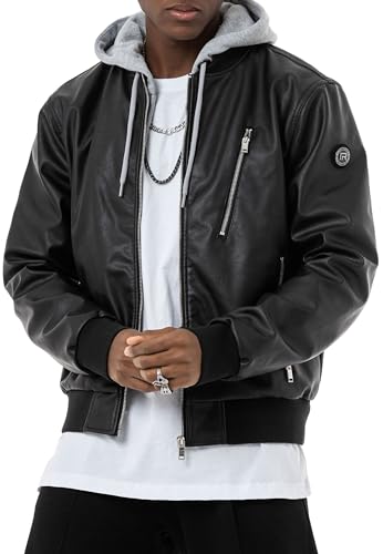 Redbridge Urban Style Kunstlederjacke mit Kapuze und Mehrfach-Zippern Ideal für die Übergangszeit Schwarz S von Redbridge