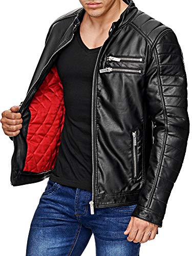 Red Bridge Herren Kunstleder Jacke Biker-Look Lederjacke dünn gefütterte Casual Übergangsjacke, Schwarz, L von Redbridge