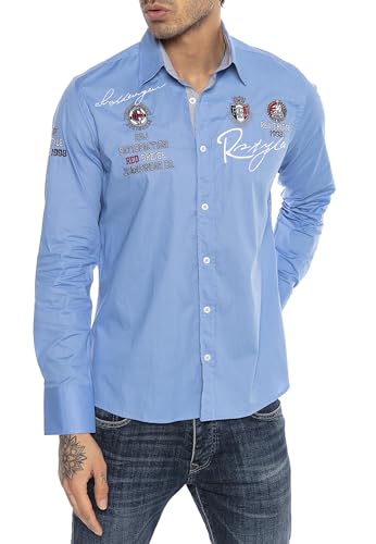 Redbridge Modisches Herren Langarmhemd mit trendigen Stickereien Baumwolle Atmungsaktiv Blau 4XL von Redbridge