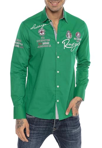 Redbridge Modisches Herren Langarmhemd mit trendigen Stickereien Baumwolle Atmungsaktiv Grün 4XL von Redbridge