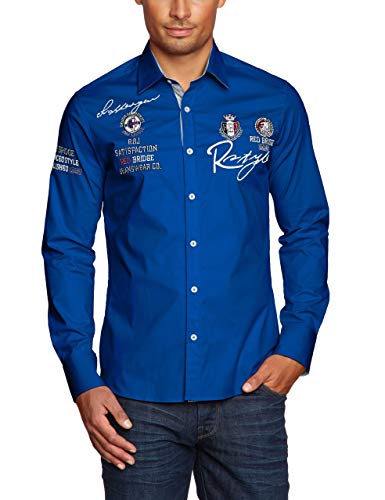 Redbridge Herren Hemd Langarm Freizeithemd Regular Fit Tailliert Bestickt R-Style R-2130 Saxe Blau XL von Redbridge