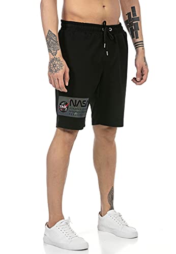 Red Bridge Herren Shorts Kurze Hose Sweat Pants Jogginghose Metallic NASA Logo USA Schwarz L von Redbridge