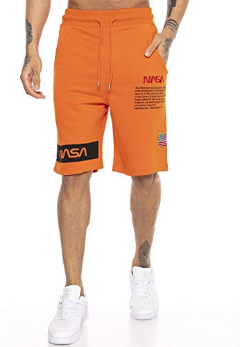 Red Bridge Herren Shorts Kurze Hose Sweat Pants Jogginghose NASA Logo USA Orange S von Redbridge