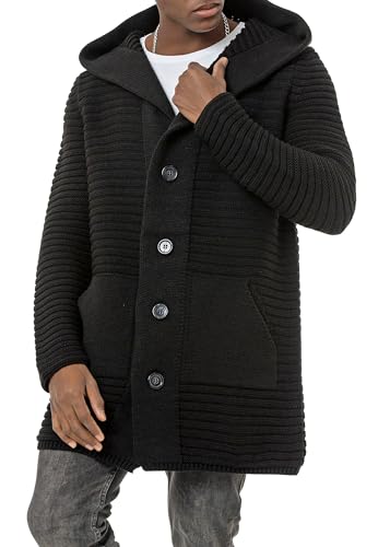 Red Bridge Herren Strickjacke Cardigan mit Kapuze Button Up Schwarz XL von Redbridge