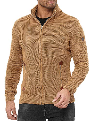 Red Bridge Herren Strickjacke Cardigan mit Stehkragen Basic Luxury Braun M von Redbridge