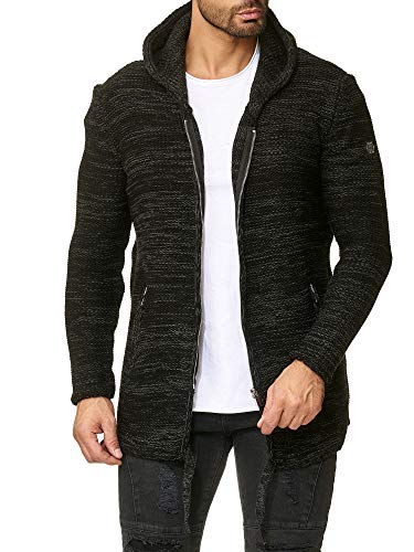 Red Bridge Herren Strickjacke Stickpullover Cardigan mit Kapuze Rough Schwarz M von Redbridge