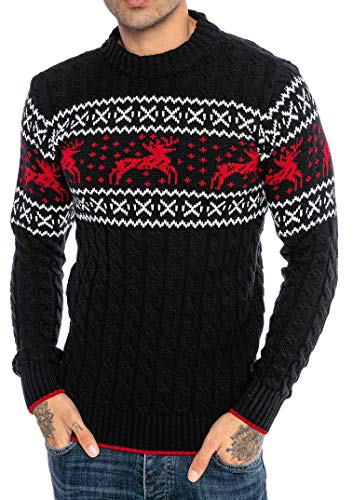 Red Bridge Herren Strickpullover Norweger Pullover Slim-Fit Plait Reindeer Navyblau L von Redbridge