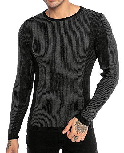 Red Bridge Herren Strickpullover Pullover Slim-Fit Two-Tone-Ribbed Anthrazit M von Redbridge