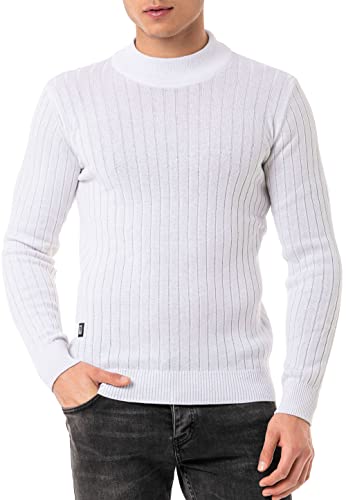 Redbridge Herren Strickpullover Stehkragen Pullover Weiß L von Redbridge