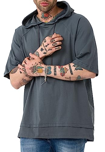 Herren T-Shirt Double Layer Oversized mit Kapuze Baumwolle Anthrazit M von Redbridge
