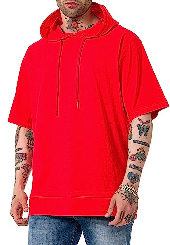 Red Bridge Herren T-Shirt Double Layer Oversized mit Kapuze Baumwolle Rot M von Redbridge