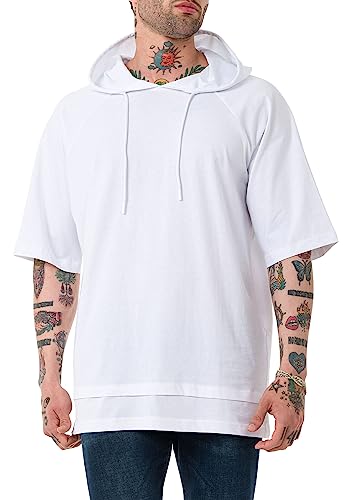 Herren T-Shirt Double Layer Oversized mit Kapuze Baumwolle Weiß XXL von Redbridge