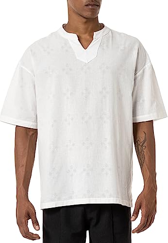 Premium Hemd Kurzarm T-Shirt V-Ausschnitt Tunika Baumwolle Weiß XXL von Redbridge