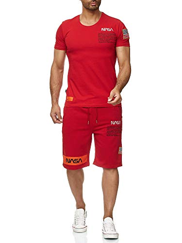 Redbridge Herren T-Shirt und Shorts Jogginganzug Kurze Hose Set Sweat Pants NASA Logo M1295-M4854 Rot S von Redbridge