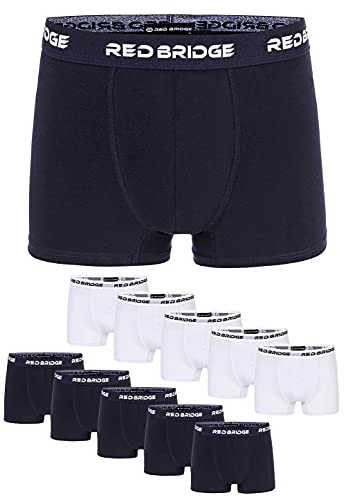 Redbridge Boxershorts Herren 10er-Pack Einfarbig Unifarben Slim Baumwolle Stretch Unterwäsche Basic Blau und Weiß XXL von Redbridge