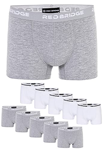 Redbridge Boxershorts Herren 10er-Pack Einfarbig Unifarben Slim Baumwolle Stretch Unterwäsche Basic Grau und Weiß XL von Redbridge