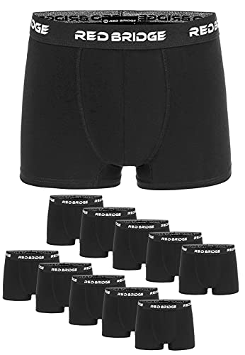 Redbridge Boxershorts Herren 10er-Pack Einfarbig Unifarben Slim Baumwolle Stretch Unterwäsche Basic Schwarz L von Redbridge